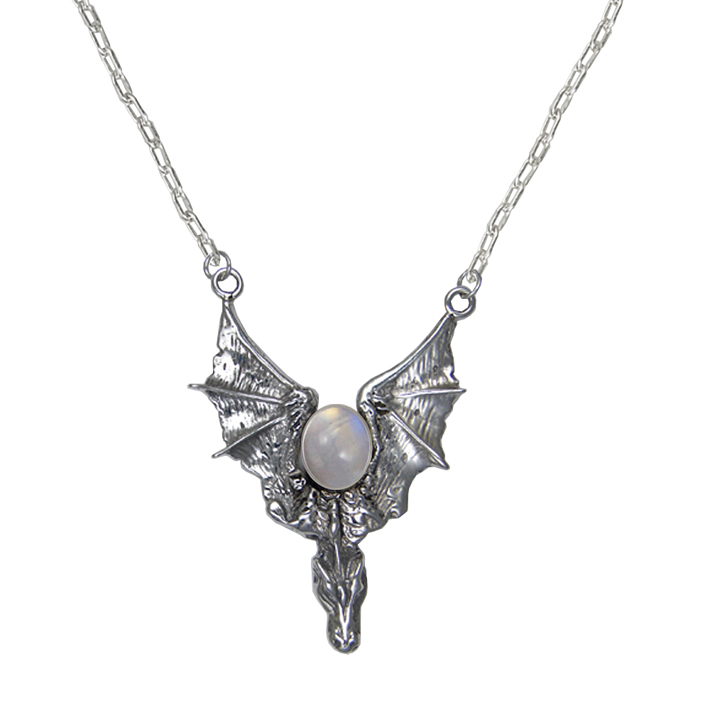 Sterling Silver Dragon of the West Necklace With Rainbow Moonstone Sterling Silver Dragon of the West Necklace With Rainbow Moonstone